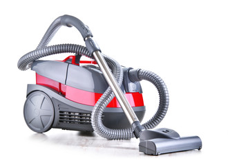 Canister vacuum cleaner for home use isolated on white