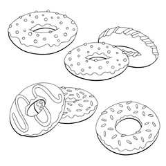 Donuts set graphic black white isolated sketch illustration vector