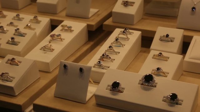 Showcase with expensive jewelry 