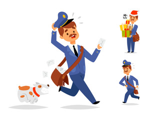 Postman delivery man character vector courier occupation carrier package mail shipping deliver professional people with envelope.
