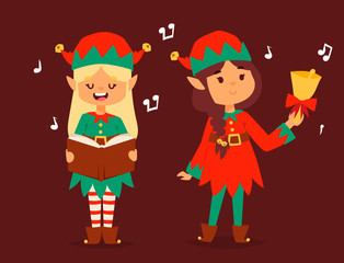 Santa Claus elf kids cartoon elf helpers vector christmas illustration children elves characters traditional costume
