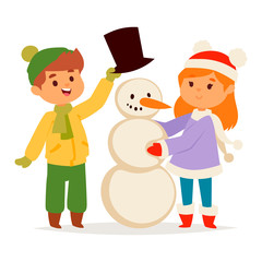 Christmas kids vector character playing winter games winter children holidays christmas tree cartoon new year xmas kid