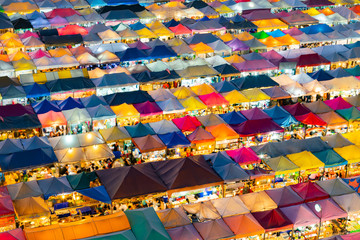 Night roof top flea market walking street, business downtown