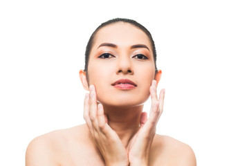 Beauty asian woman portrait Close up on face isolated on white background