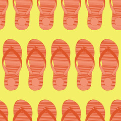 Flip-flops orange on yellow seamless vector pattern.