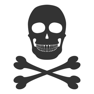Smiling skull and crossbones - Jolly Roger. Pirate flag symbol. Vector illustration.