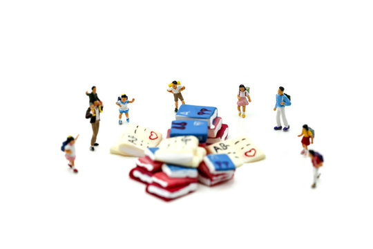 Miniature people : Children and student with School supplies,Education and Back to school concept.