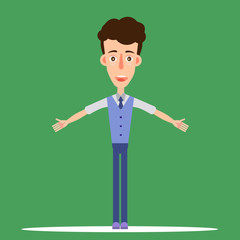 The boy with arms apart of flat style. Vector illustration