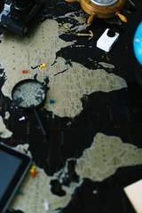 Black gold map of the world. The concept of travel