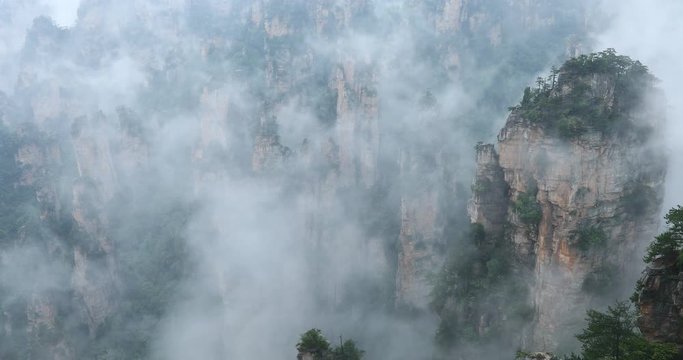 The misty and smoky mountain peaks of Zhangjiajie, Hunan Province, China.