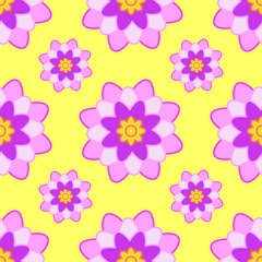 Seamless pattern from pink burgundy flowers on a yellow background