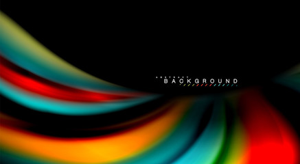 Abstract wave lines fluid rainbow style color stripes on black background. Artistic illustration for presentation, app wallpaper, banner or poster