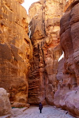 Fototapeta na wymiar Jordan. The road along the bottom of the canyon leading to the temple of Petra