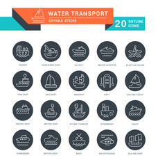 Set Vector Line Icons of Water Transport.