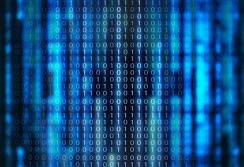 binary code data bit screen display on laptop computer screen. matrix of data flow. Rise of the big...