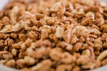 close up of wallnut kernels filled frame