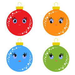 Set of flat colored isolated Christmas tree balls. Lovely cartoon for decorating postcards and design.