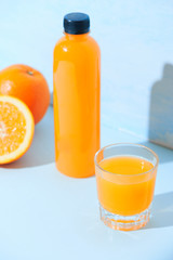 Fresh natural orange juice on table. Healthy drink.