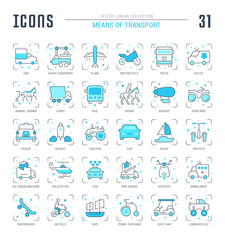 Set Blue Line Icons of Means of Transport.