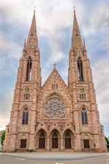 Fototapeta na wymiar View at the Facade of Saint Paul church in Strasbourg - France