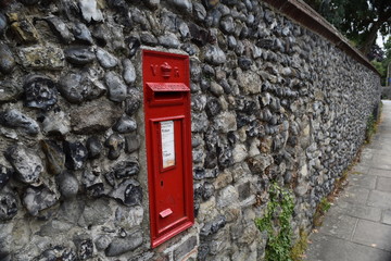 Flint Wall with Red Post Box