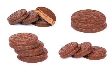 set of different Chocolate cookies with cream isolated on white background