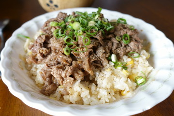 日本の美味しい牛肉のせご飯