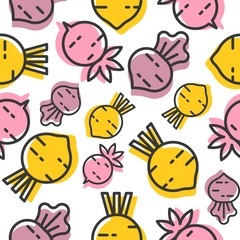 Beetroot and radish seamless pattern, outline vegetable wallpaper