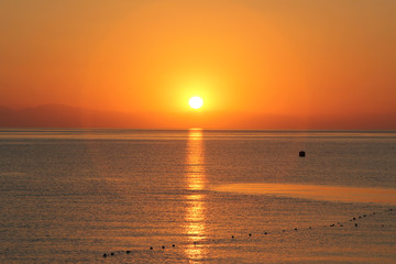 sunset, sea, sun, ocean, sky, water, sunrise, beach, clouds, orange, horizon, nature, waves, cloud, evening, beautiful, coast, dawn, red, landscape, reflection, sand