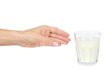 Glass of milk and hand cookies isolated on white background