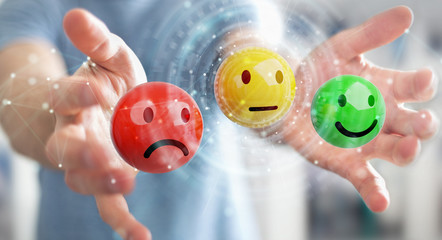 Businessman using customer satisfaction rating 3D rendering