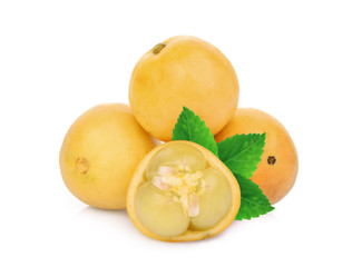 burmese grape,tropical fruit with green leaves isolated on white background