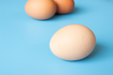 Eggs on blue background with copy space