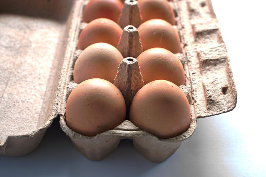 Closeup of eggs in a carton