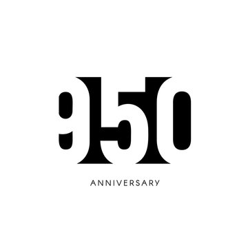 Nine hundred fifty anniversary, minimalistic logo. Nine hundred and fiftieth years, 950th jubilee, greeting card. Birthday invitation. 950 year sign. Black negative space vector illustration on white