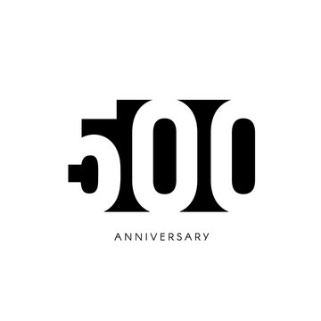 Five hundred anniversary, minimalistic logo. Five-hundredth years, 500th jubilee, greeting card. Birthday invitation. 500 year sign. Black negative space vector illustration on white background.