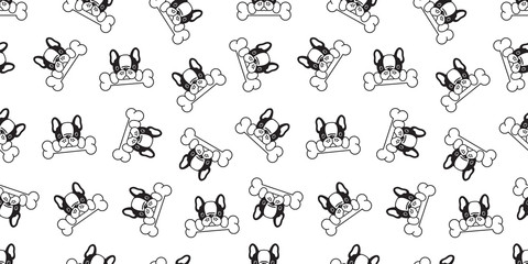 Dog seamless pattern french bulldog vector pug bone isolated puppy background wallpaper white