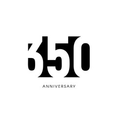Three hundre fifty anniversary, minimalistic logo. Three hundred fiftieth years, 350th jubilee, greeting card. Birthday invitation. 350 year sign. Black negative space vector illustration on white