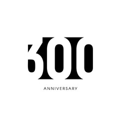 Three hundred anniversary, minimalistic logo. Three hundredth years, 300th jubilee, greeting card. Birthday invitation. 300 year sign. Black negative space vector illustration on white background.