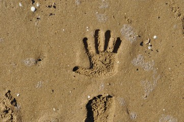 Forma de mano en la arena