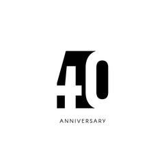 Forty anniversary, minimalistic logo. Fortieth years, 40th jubilee, greeting card. Birthday invitation. 40 year sign. Black negative space vector illustration on white background.