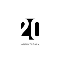 Twenty anniversary, minimalistic logo. Twentieth years, 20th jubilee, greeting card. Birthday invitation. 20 year sign. Black negative space vector illustration on white background. - obrazy, fototapety, plakaty