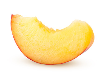 Nectarine or peach, slice, isolated on white background, clipping path, full depth of field