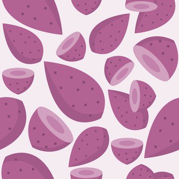 Purple sweet potato seamless pattern, flat design for use as wallpaper, wrapping paper, background or backdrop