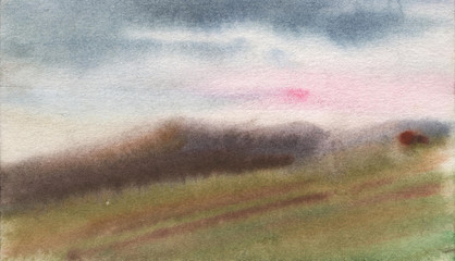 Watercolor painting, landscape.