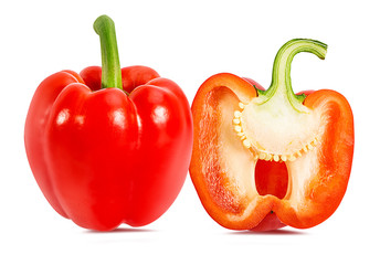 Fresh sweet pepper red bell isolated on white background with clipping path