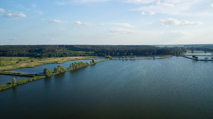 A bird's eye view of the river, the pond