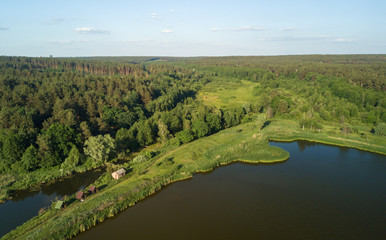 A bird's eye view of the river, the pond