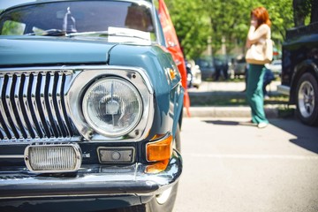 Headlight of old russian car close up