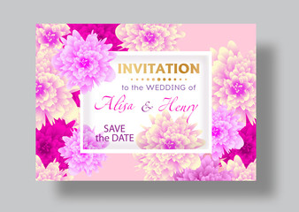 Wedding invitation template with beautiful flowers greeting card. Vector illustration.